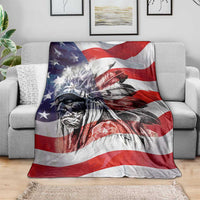 Patriotic Native American Chief Feather Headdress Throw Blanket Indigenous Pride USA Flag Heritage Gift