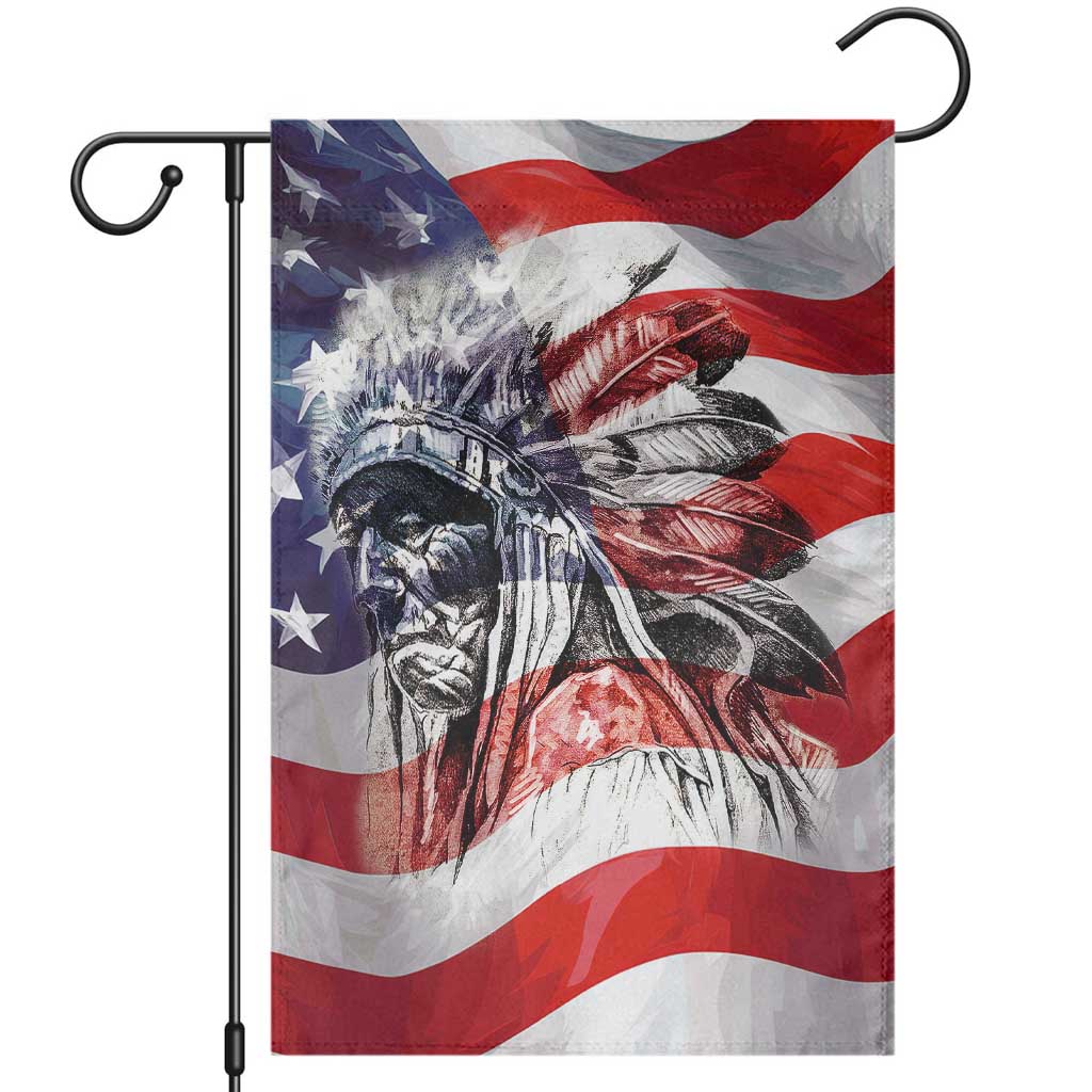 Patriotic Native American Chief Feather Headdress Garden Flag Indigenous Pride USA Flag Heritage Gift