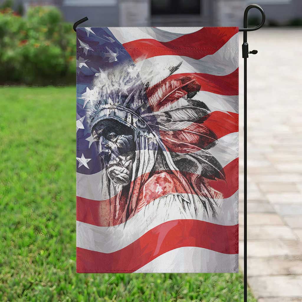 Patriotic Native American Chief Feather Headdress Garden Flag Indigenous Pride USA Flag Heritage Gift