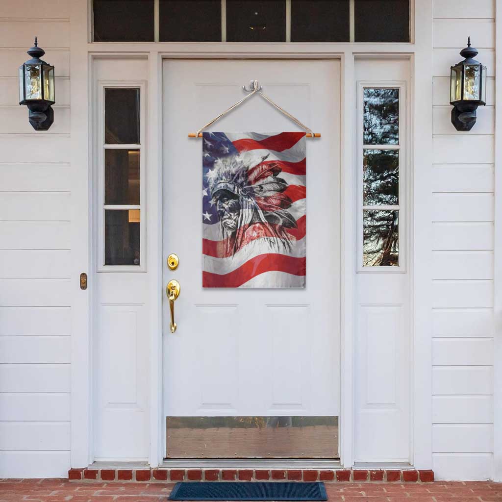 Patriotic Native American Chief Feather Headdress Garden Flag Indigenous Pride USA Flag Heritage Gift