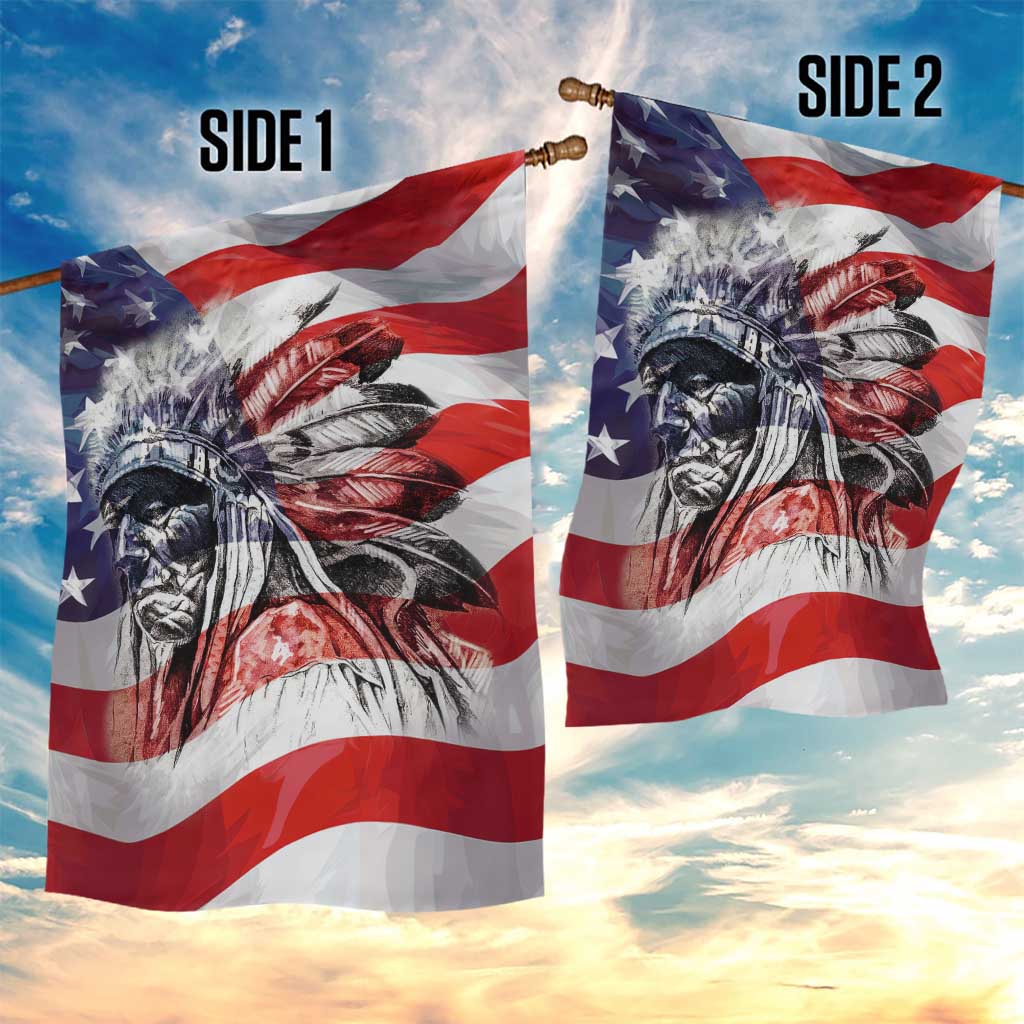 Patriotic Native American Chief Feather Headdress Garden Flag Indigenous Pride USA Flag Heritage Gift