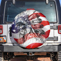 Patriotic Native American Chief Feather Headdress Spare Tire Cover Indigenous Pride USA Flag Heritage Gift
