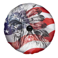Patriotic Native American Chief Feather Headdress Spare Tire Cover Indigenous Pride USA Flag Heritage Gift