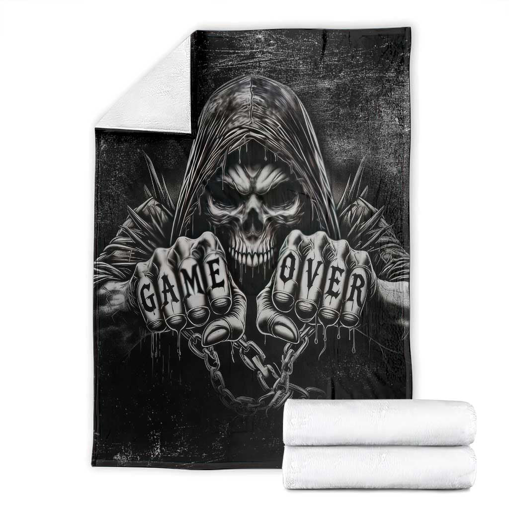 Grim Reaper Game Over Skeletal Fists Throw Blanket Badass Gothic Biker Skull Dark Fantasy Offroad Decor