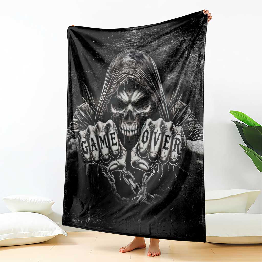 Grim Reaper Game Over Skeletal Fists Throw Blanket Badass Gothic Biker Skull Dark Fantasy Offroad Decor