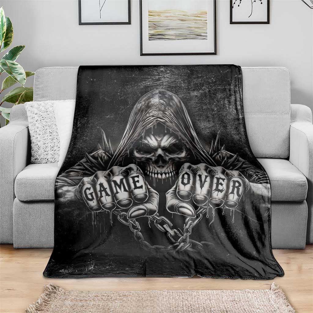 Grim Reaper Game Over Skeletal Fists Throw Blanket Badass Gothic Biker Skull Dark Fantasy Offroad Decor