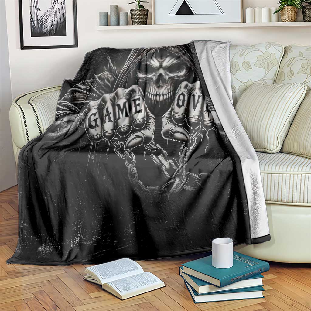 Grim Reaper Game Over Skeletal Fists Throw Blanket Badass Gothic Biker Skull Dark Fantasy Offroad Decor