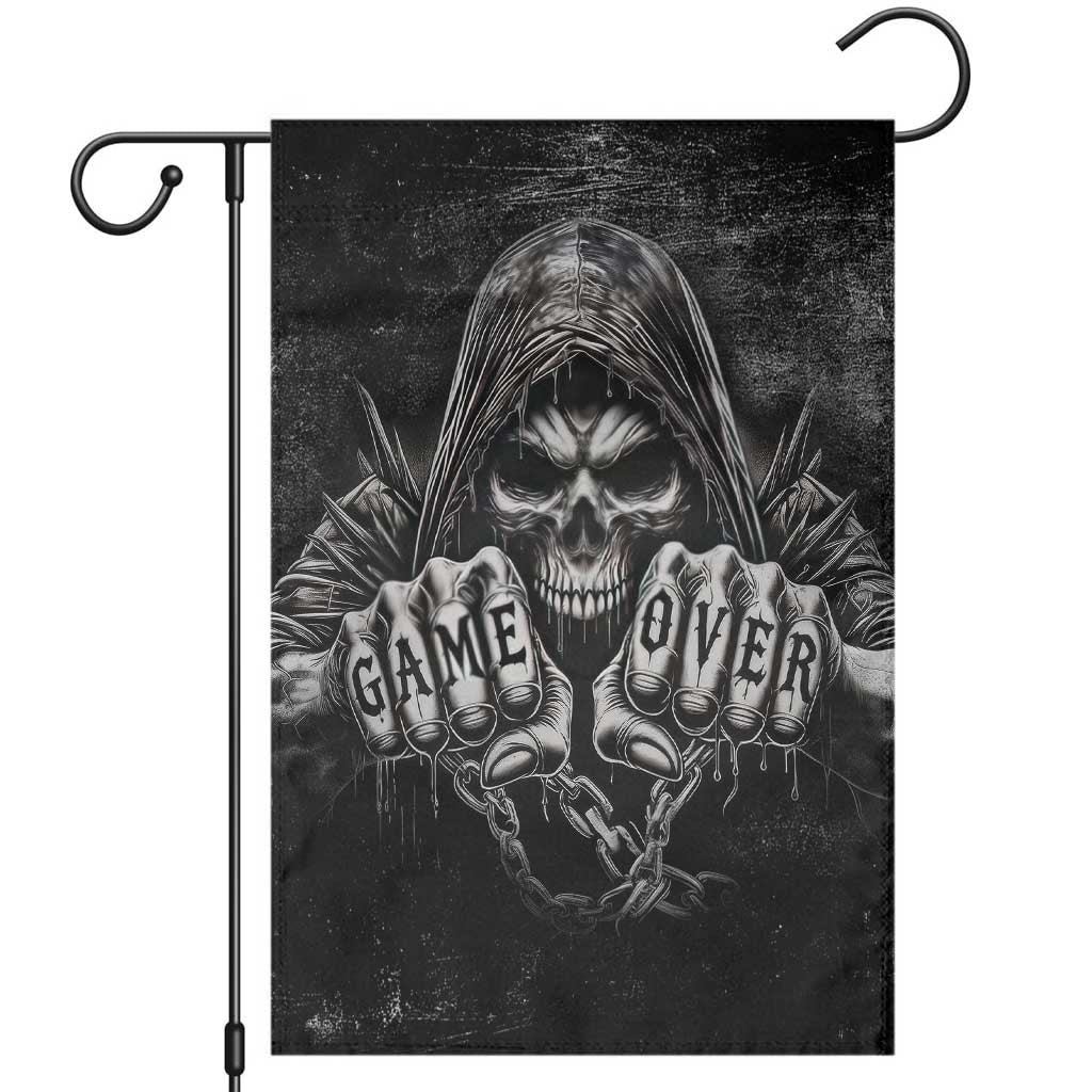 Grim Reaper Game Over Skeletal Fists Garden Flag Badass Gothic Biker Skull Dark Fantasy Offroad Decor