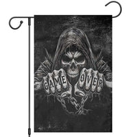 Grim Reaper Game Over Skeletal Fists Garden Flag Badass Gothic Biker Skull Dark Fantasy Offroad Decor