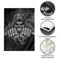 Grim Reaper Game Over Skeletal Fists Garden Flag Badass Gothic Biker Skull Dark Fantasy Offroad Decor