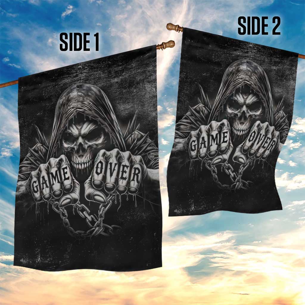 Grim Reaper Game Over Skeletal Fists Garden Flag Badass Gothic Biker Skull Dark Fantasy Offroad Decor