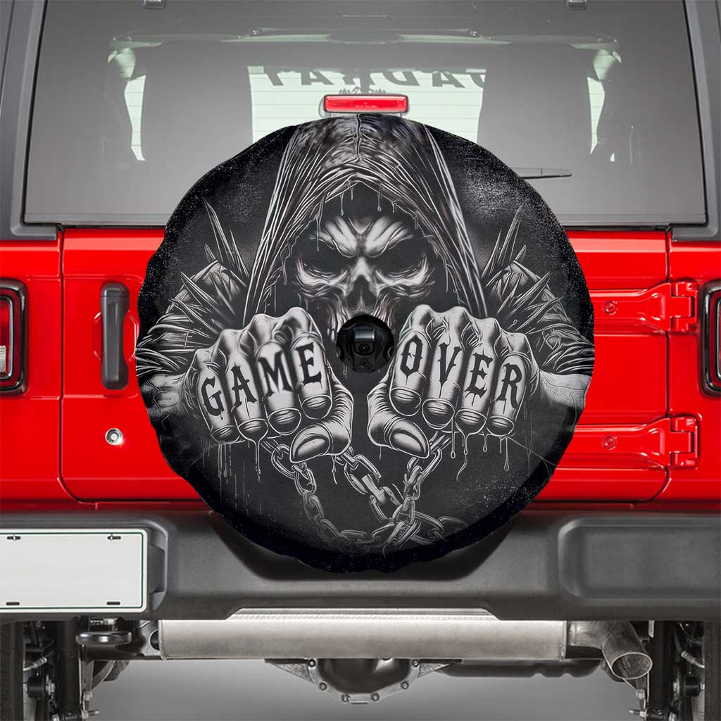 Grim Reaper Game Over Skeletal Fists Spare Tire Cover Badass Gothic Biker Skull Dark Fantasy Offroad Decor