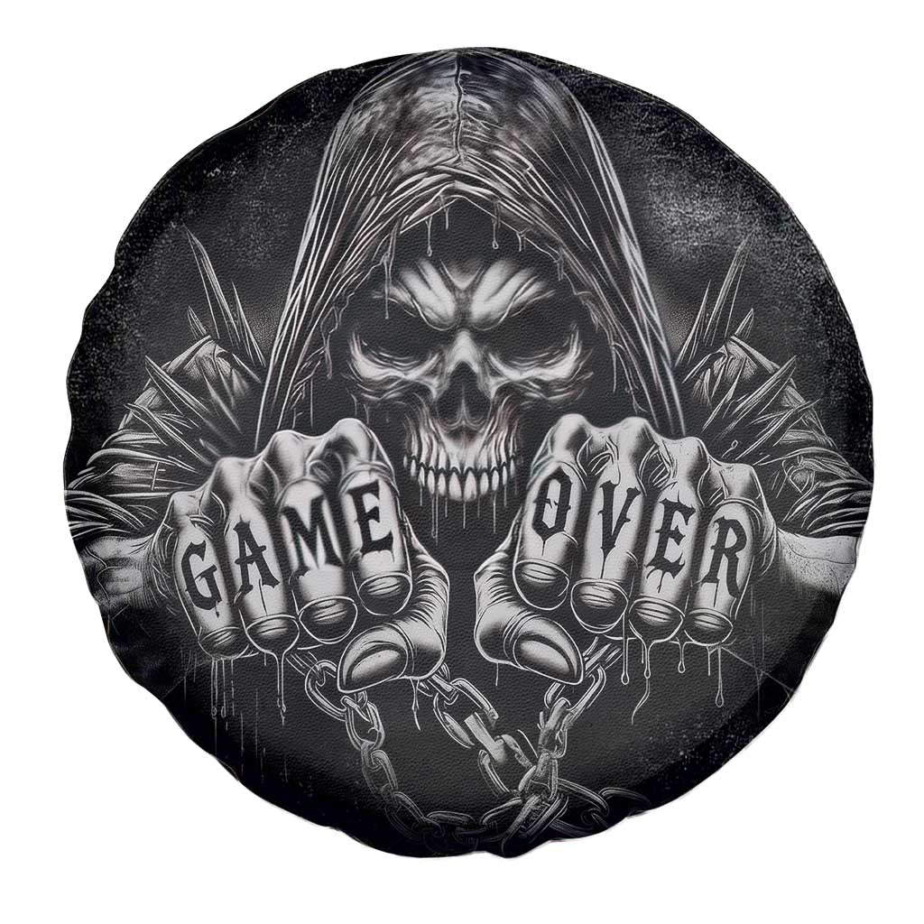 Grim Reaper Game Over Skeletal Fists Spare Tire Cover Badass Gothic Biker Skull Dark Fantasy Offroad Decor
