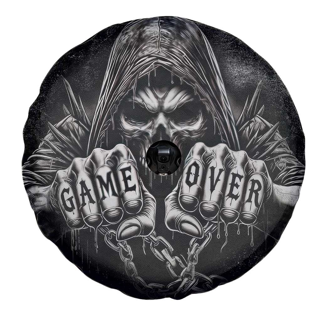 Grim Reaper Game Over Skeletal Fists Spare Tire Cover Badass Gothic Biker Skull Dark Fantasy Offroad Decor