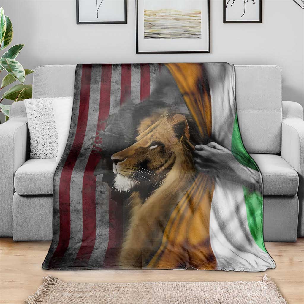 Irish American Heritage Lion of Judah Throw Blanket Patriotic Christian Jesus Crown of Thorns Faith Gift