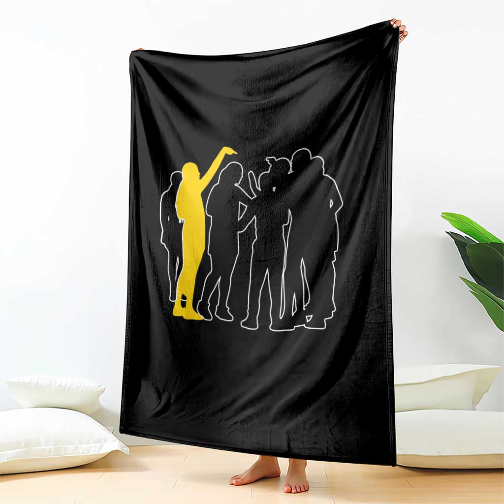 Viral Basketball Pointing Huddle Throw Blanket Funny Women Sports Culture Meme Yellow Silhouette Graphic