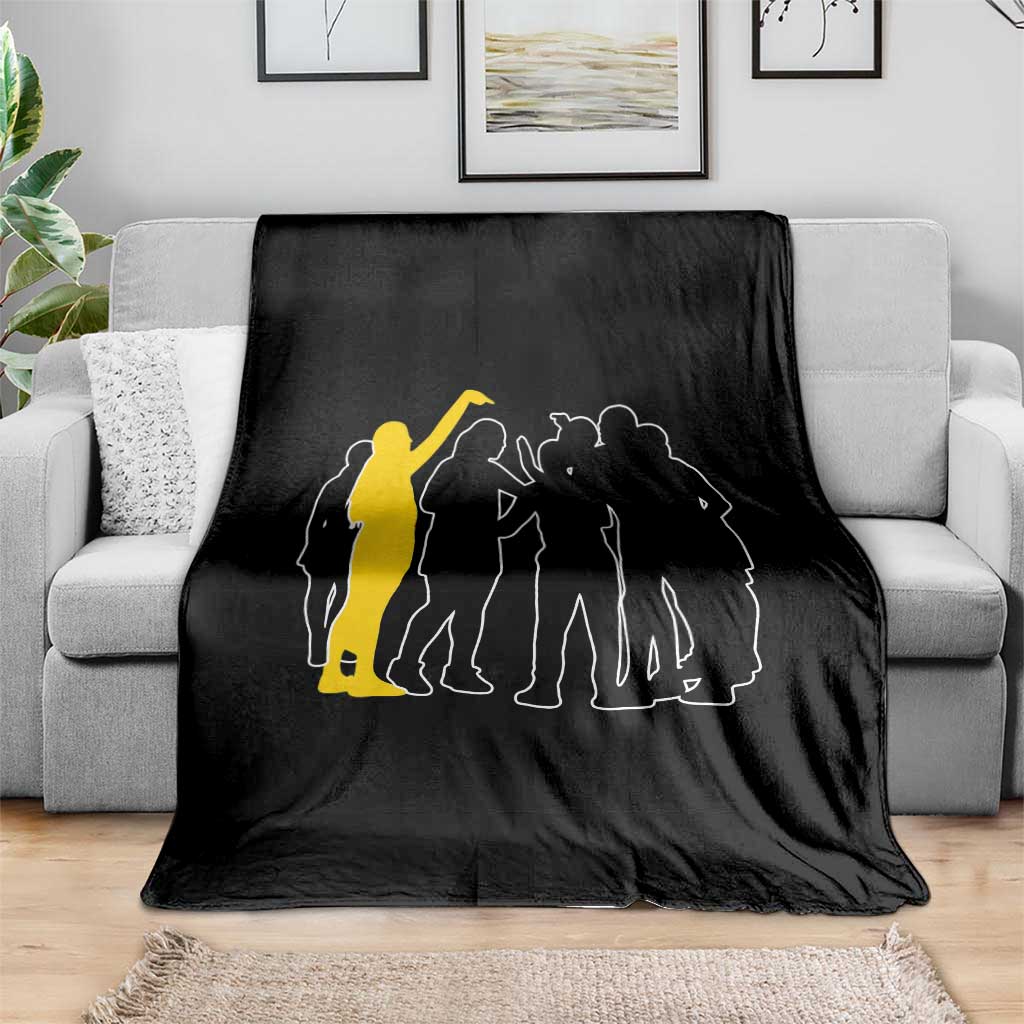 Viral Basketball Pointing Huddle Throw Blanket Funny Women Sports Culture Meme Yellow Silhouette Graphic