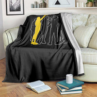 Viral Basketball Pointing Huddle Throw Blanket Funny Women Sports Culture Meme Yellow Silhouette Graphic