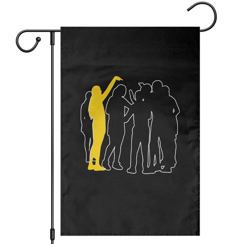 Viral Basketball Pointing Huddle Garden Flag Funny Women Sports Culture Meme Yellow Silhouette Graphic