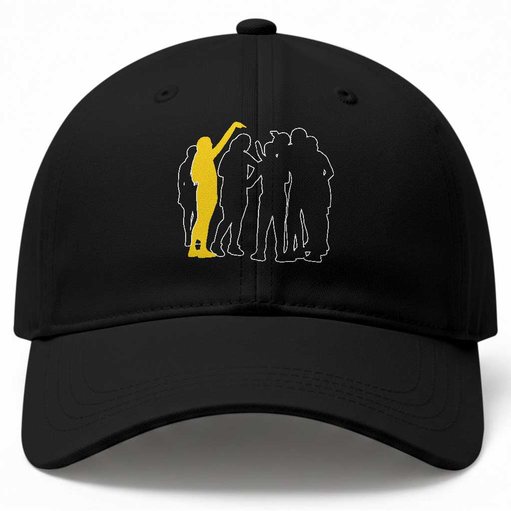 Viral Basketball Pointing Huddle Baseball Cap Funny Women Sports Culture Meme Yellow Silhouette Graphic