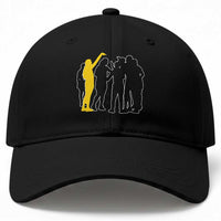 Viral Basketball Pointing Huddle Baseball Cap Funny Women Sports Culture Meme Yellow Silhouette Graphic