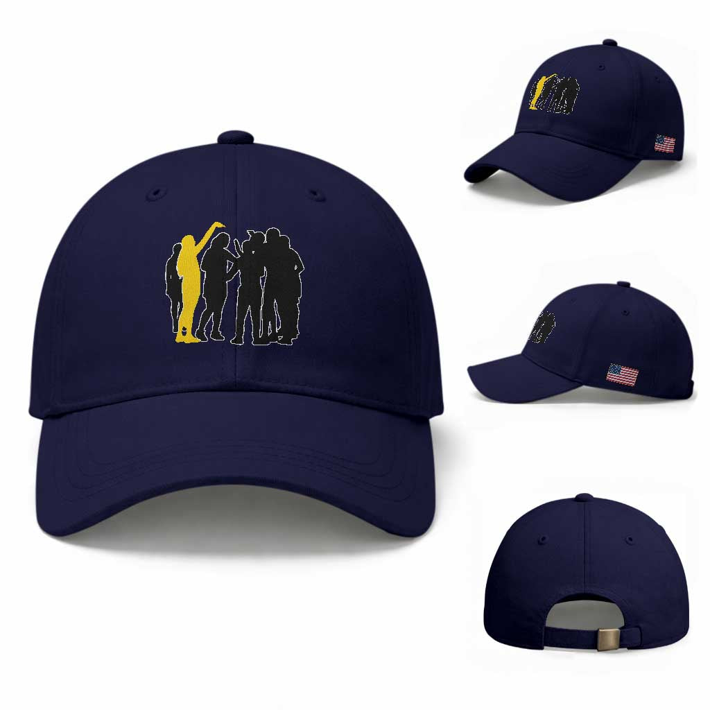 Viral Basketball Pointing Huddle Baseball Cap Funny Women Sports Culture Meme Yellow Silhouette Graphic
