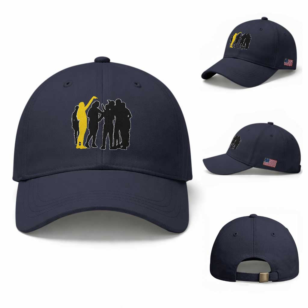Viral Basketball Pointing Huddle Baseball Cap Funny Women Sports Culture Meme Yellow Silhouette Graphic