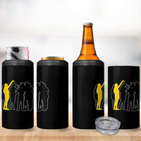 Viral Basketball Pointing Huddle 4 in 1 Can Cooler Tumbler Funny Women Sports Culture Meme Yellow Silhouette Graphic