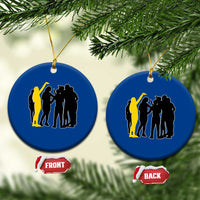 Viral Basketball Pointing Huddle Ceramic Ornament Funny Women Sports Culture Meme Yellow Silhouette Graphic