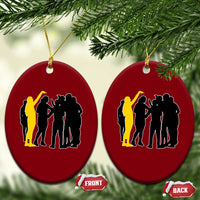 Viral Basketball Pointing Huddle Ceramic Ornament Funny Women Sports Culture Meme Yellow Silhouette Graphic