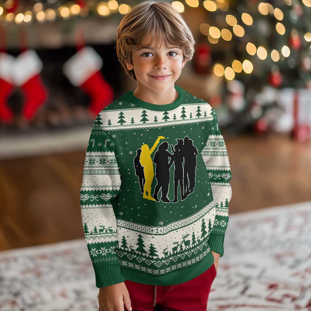 Viral Basketball Pointing Huddle Ugly Christmas Sweater Funny Women Sports Culture Meme Yellow Silhouette Graphic