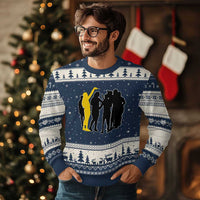Viral Basketball Pointing Huddle Ugly Christmas Sweater Funny Women Sports Culture Meme Yellow Silhouette Graphic
