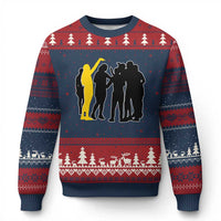 Viral Basketball Pointing Huddle Ugly Christmas Sweater Funny Women Sports Culture Meme Yellow Silhouette Graphic