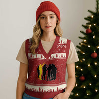 Viral Basketball Pointing Huddle V-Neck Knit Sweater Vest Funny Women Sports Culture Meme Yellow Silhouette Graphic