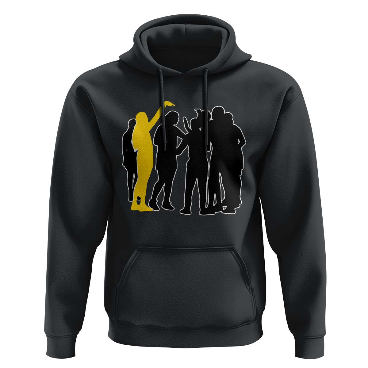 Viral Basketball Pointing Huddle Hoodie Funny Women Sports Culture Meme Yellow Silhouette Graphic