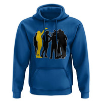Viral Basketball Pointing Huddle Hoodie Funny Women Sports Culture Meme Yellow Silhouette Graphic