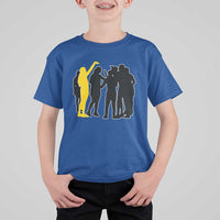Viral Basketball Pointing Huddle T Shirt For Kid Funny Women Sports Culture Meme Yellow Silhouette Graphic
