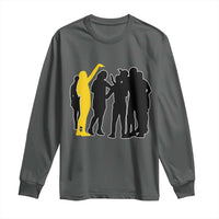 Viral Basketball Pointing Huddle Long Sleeve Shirt Funny Women Sports Culture Meme Yellow Silhouette Graphic