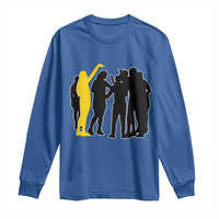 Viral Basketball Pointing Huddle Long Sleeve Shirt Funny Women Sports Culture Meme Yellow Silhouette Graphic