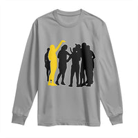 Viral Basketball Pointing Huddle Long Sleeve Shirt Funny Women Sports Culture Meme Yellow Silhouette Graphic
