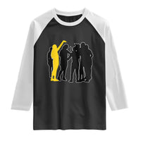 Viral Basketball Pointing Huddle Raglan Shirt Funny Women Sports Culture Meme Yellow Silhouette Graphic