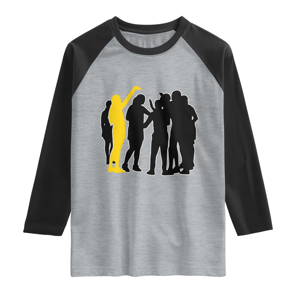 Viral Basketball Pointing Huddle Raglan Shirt Funny Women Sports Culture Meme Yellow Silhouette Graphic