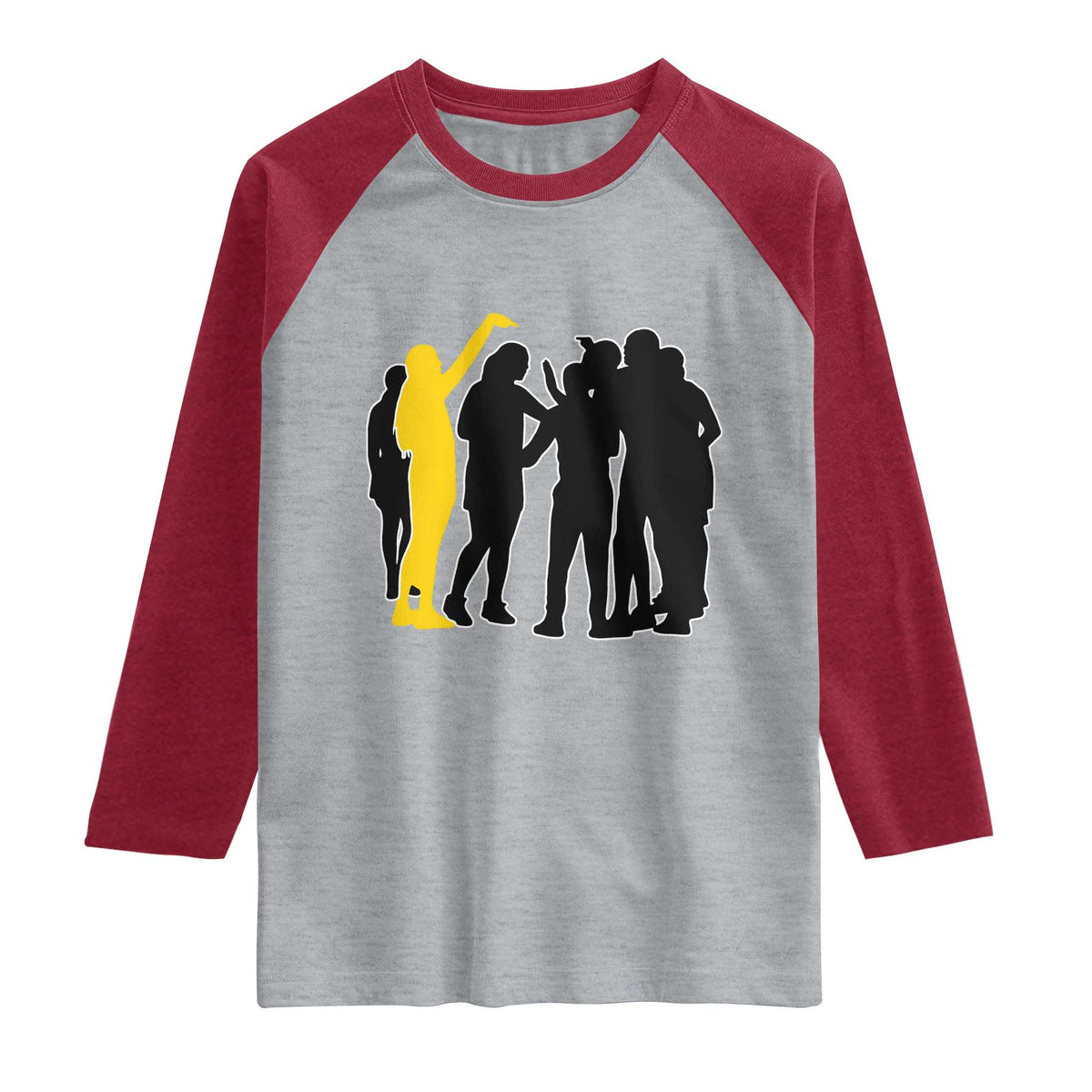 Viral Basketball Pointing Huddle Raglan Shirt Funny Women Sports Culture Meme Yellow Silhouette Graphic