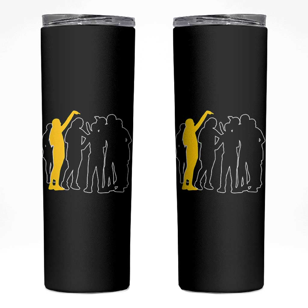 Viral Basketball Pointing Huddle Skinny Tumbler Funny Women Sports Culture Meme Yellow Silhouette Graphic