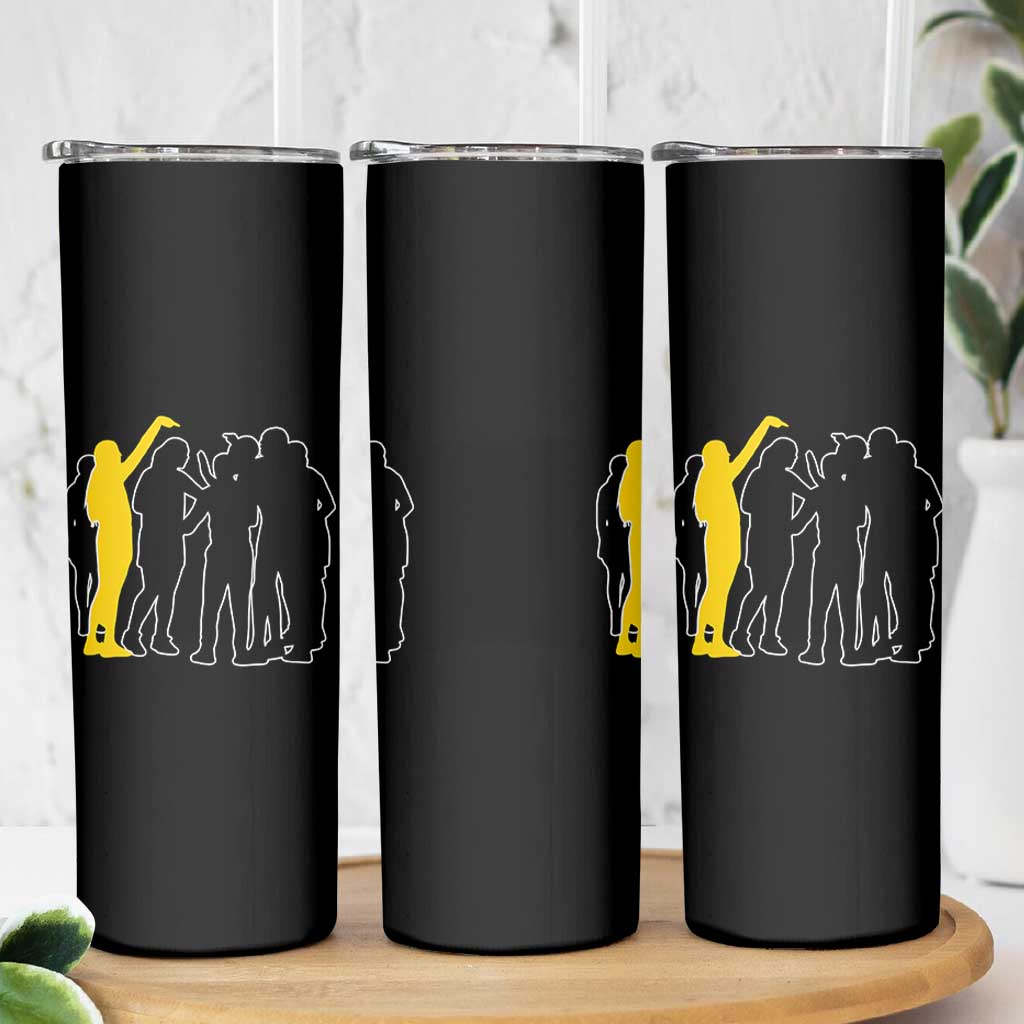 Viral Basketball Pointing Huddle Skinny Tumbler Funny Women Sports Culture Meme Yellow Silhouette Graphic