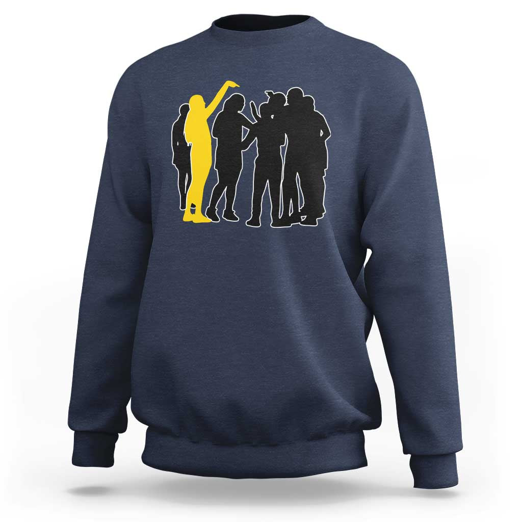 Viral Basketball Pointing Huddle Sweatshirt Funny Women Sports Culture Meme Yellow Silhouette Graphic