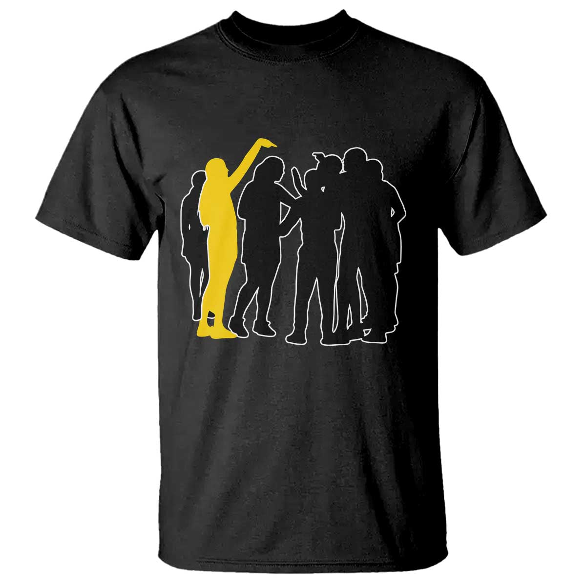 Viral Basketball Pointing Huddle T Shirt Funny Women Sports Culture Meme Yellow Silhouette Graphic