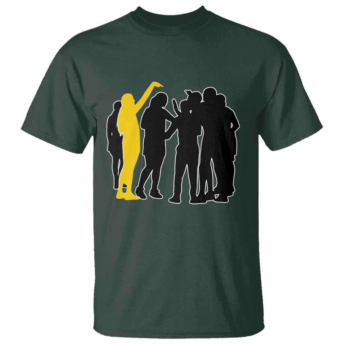 Viral Basketball Pointing Huddle T Shirt Funny Women Sports Culture Meme Yellow Silhouette Graphic