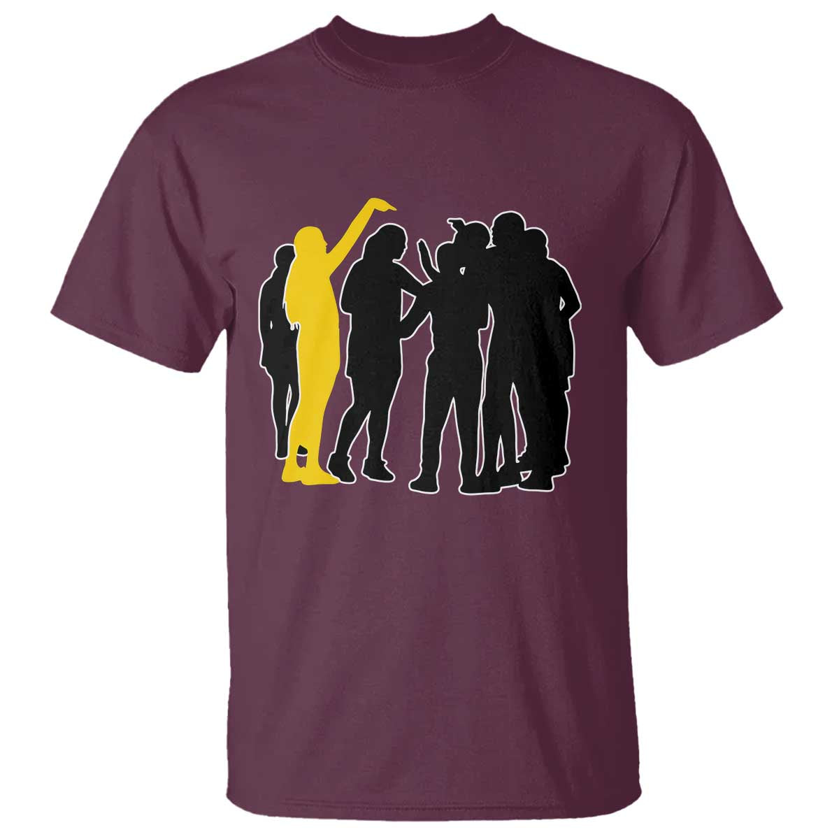 Viral Basketball Pointing Huddle T Shirt Funny Women Sports Culture Meme Yellow Silhouette Graphic