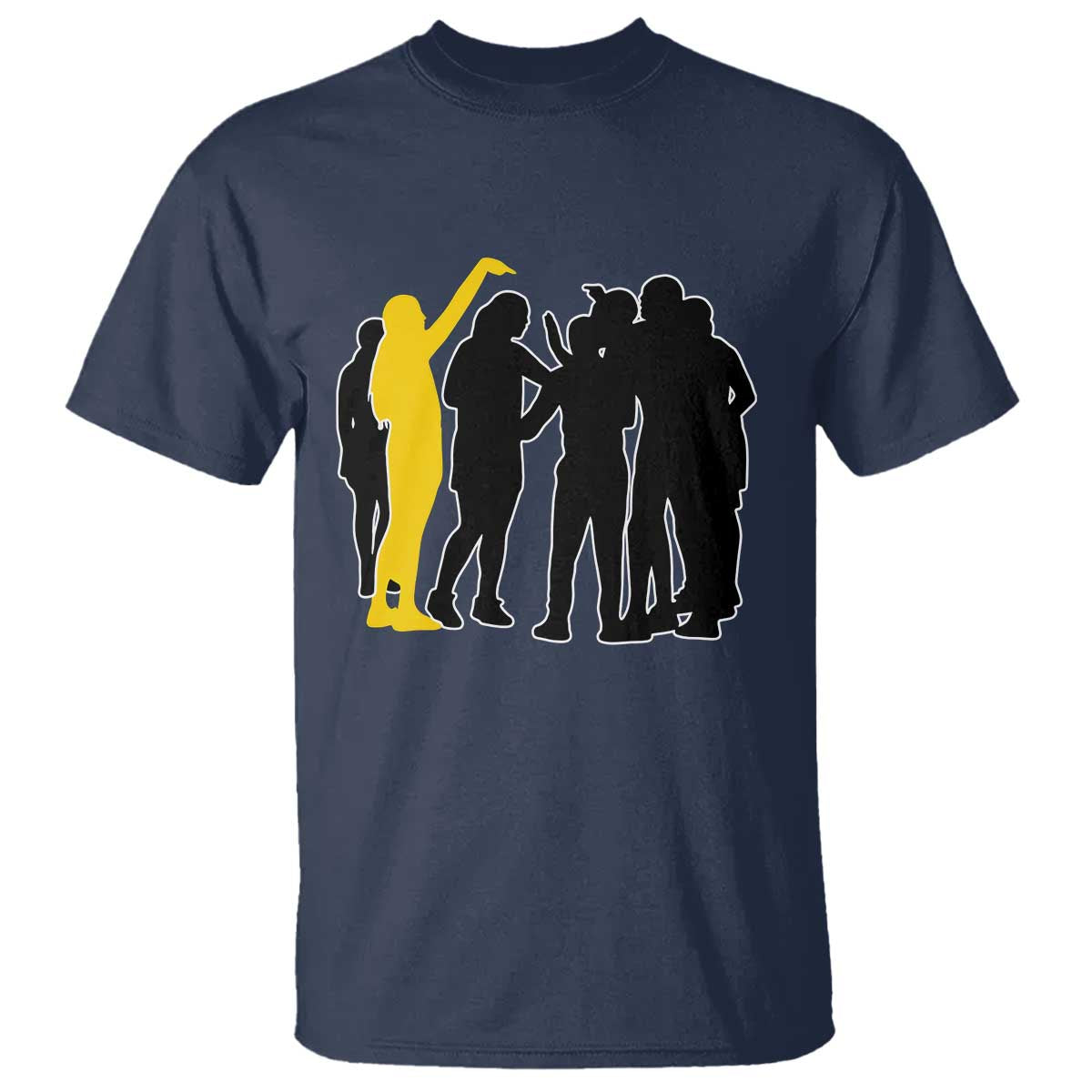 Viral Basketball Pointing Huddle T Shirt Funny Women Sports Culture Meme Yellow Silhouette Graphic